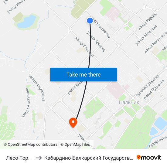 Лесо-Торговая База to Кабардино-Балкарский Государственный Аграрный Университет map