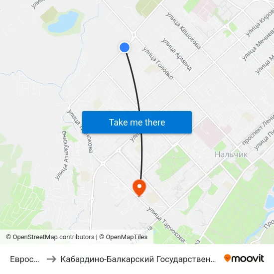 Еврострой 07 to Кабардино-Балкарский Государственный Аграрный Университет map