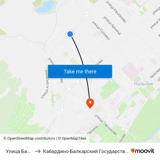 Улица Байсултанова to Кабардино-Балкарский Государственный Аграрный Университет map