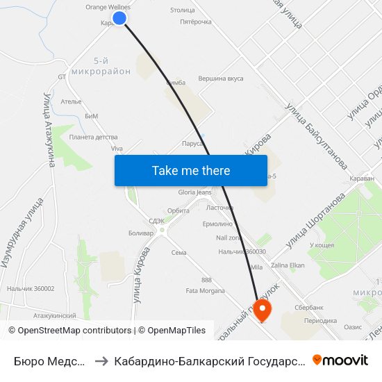 Бюро Медсоцэкспертизы to Кабардино-Балкарский Государственный Аграрный Университет map