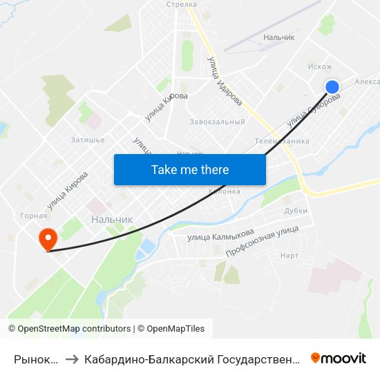 Рынок Искож to Кабардино-Балкарский Государственный Аграрный Университет map