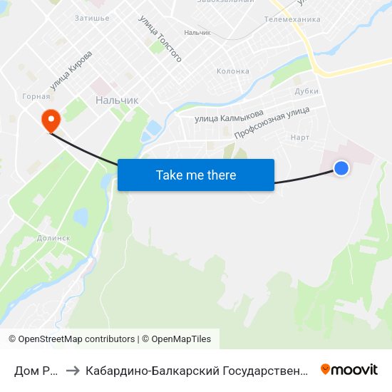 Дом Ребёнка to Кабардино-Балкарский Государственный Аграрный Университет map