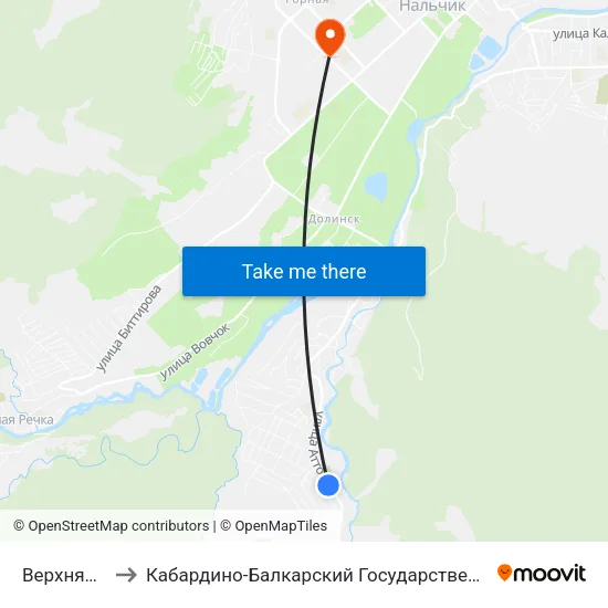Верхняя Мечеть to Кабардино-Балкарский Государственный Аграрный Университет map