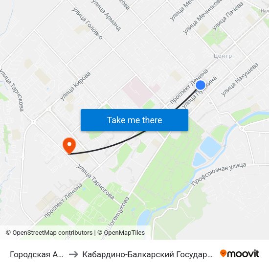 Городская Администрация to Кабардино-Балкарский Государственный Аграрный Университет map