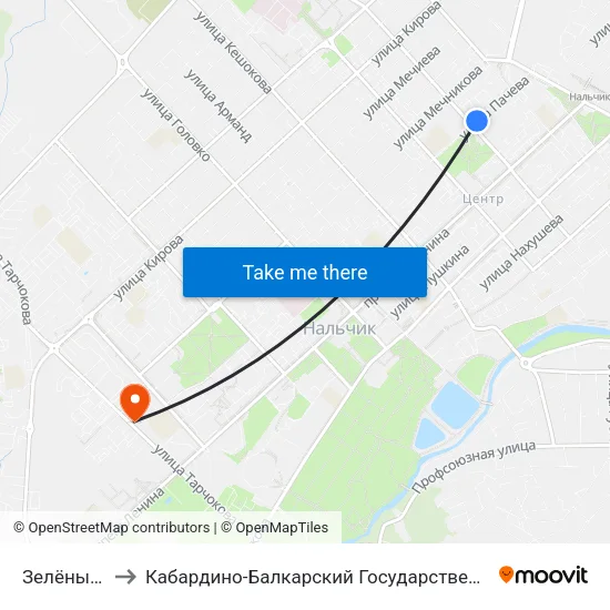 Зелёный Рынок to Кабардино-Балкарский Государственный Аграрный Университет map
