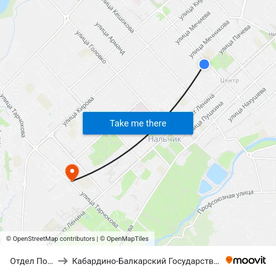 Отдел Полиции №1 to Кабардино-Балкарский Государственный Аграрный Университет map