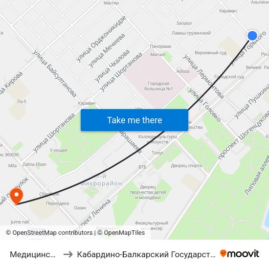 Медицинский Колледж to Кабардино-Балкарский Государственный Аграрный Университет map