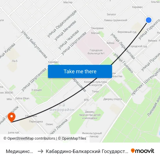 Медицинский Колледж to Кабардино-Балкарский Государственный Аграрный Университет map