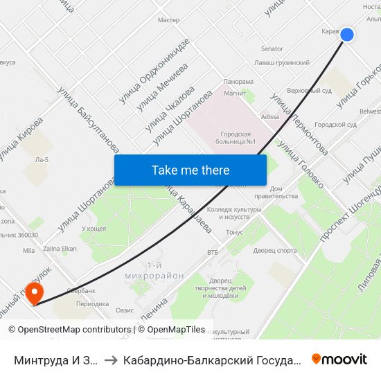 Минтруда И Здравоохранения to Кабардино-Балкарский Государственный Аграрный Университет map