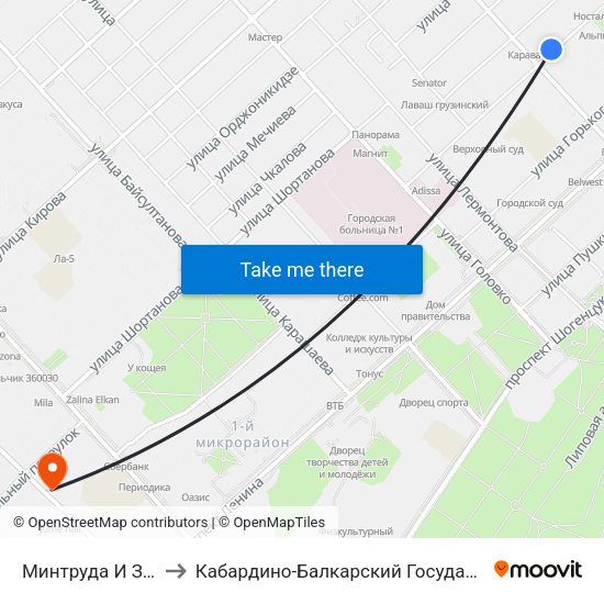 Минтруда И Здравоохранения to Кабардино-Балкарский Государственный Аграрный Университет map