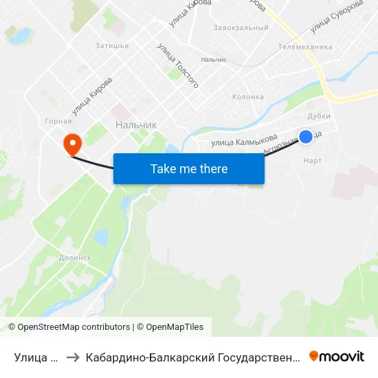 Улица Махова to Кабардино-Балкарский Государственный Аграрный Университет map