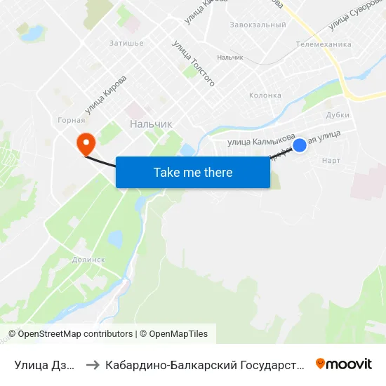 Улица Дзержинского to Кабардино-Балкарский Государственный Аграрный Университет map