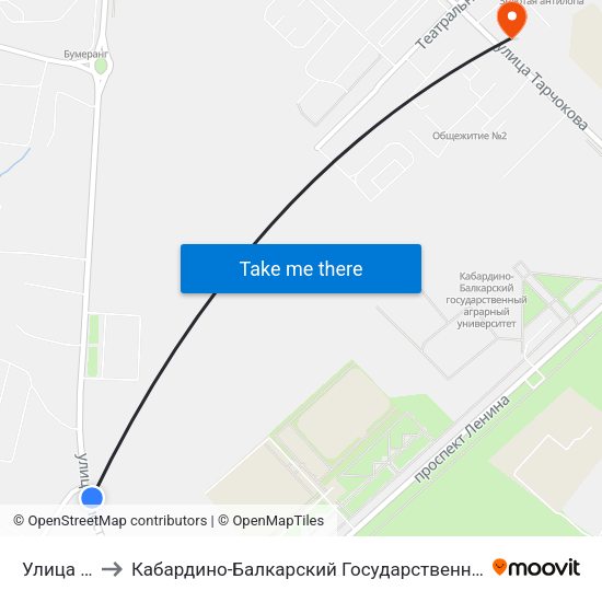 Улица Гугова to Кабардино-Балкарский Государственный Аграрный Университет map