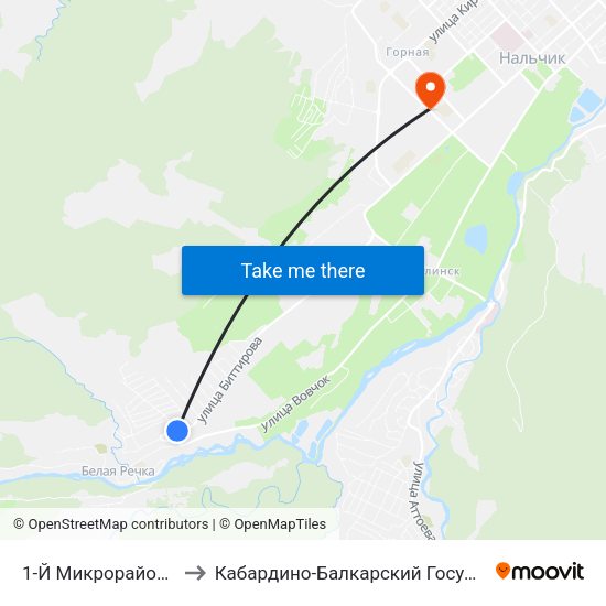 1-Й Микрорайон Цементного Завода to Кабардино-Балкарский Государственный Аграрный Университет map