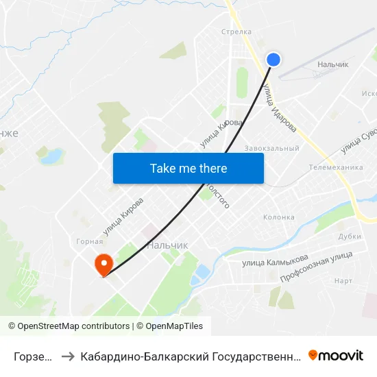 Горзеленхоз to Кабардино-Балкарский Государственный Аграрный Университет map