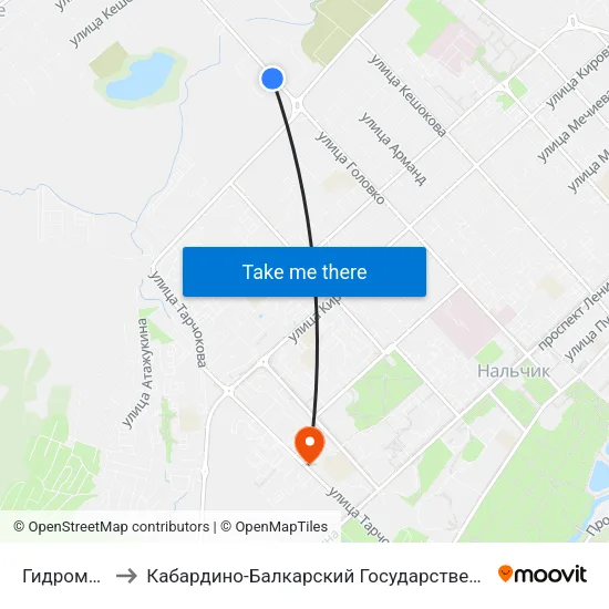 Гидрометаллург to Кабардино-Балкарский Государственный Аграрный Университет map