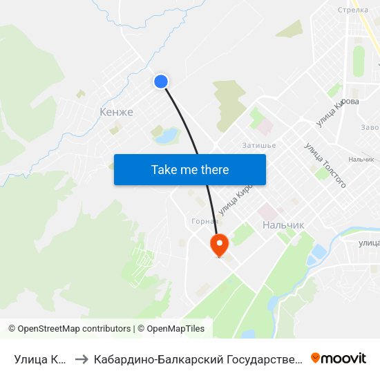 Улица Катханова to Кабардино-Балкарский Государственный Аграрный Университет map