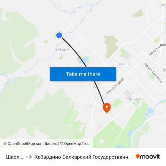 Школа №22 to Кабардино-Балкарский Государственный Аграрный Университет map