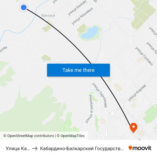Улица Карбышева to Кабардино-Балкарский Государственный Аграрный Университет map