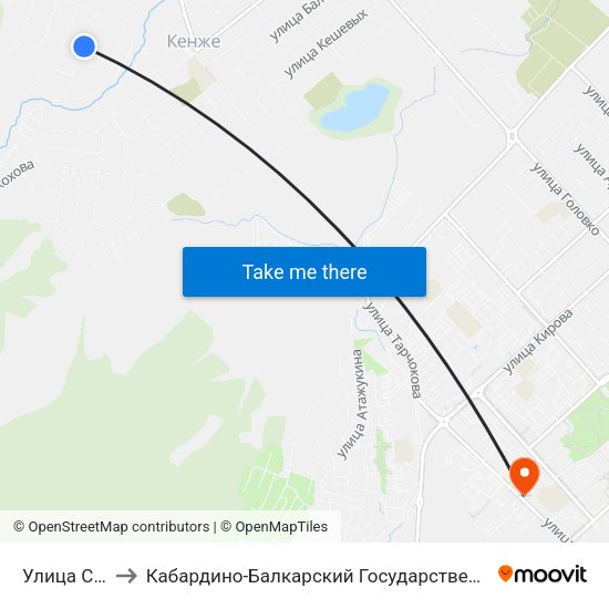 Улица Светлова to Кабардино-Балкарский Государственный Аграрный Университет map