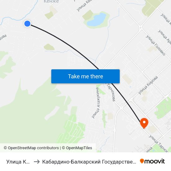 Улица Катханова to Кабардино-Балкарский Государственный Аграрный Университет map