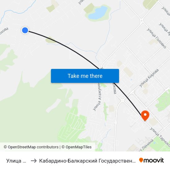 Улица Ахохова to Кабардино-Балкарский Государственный Аграрный Университет map