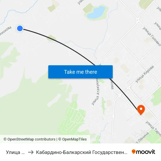 Улица Фрунзе to Кабардино-Балкарский Государственный Аграрный Университет map