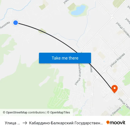 Улица Фрунзе to Кабардино-Балкарский Государственный Аграрный Университет map