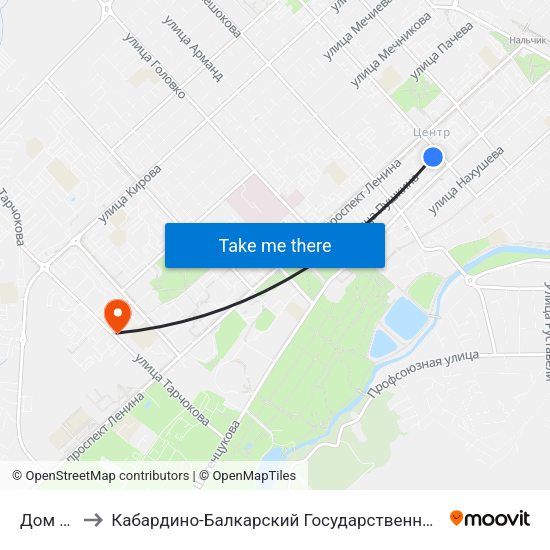 Дом Радио to Кабардино-Балкарский Государственный Аграрный Университет map