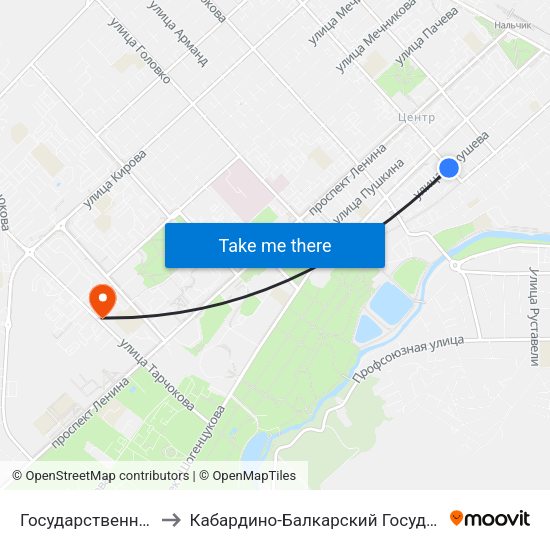 Государственный Концертный Зал to Кабардино-Балкарский Государственный Аграрный Университет map