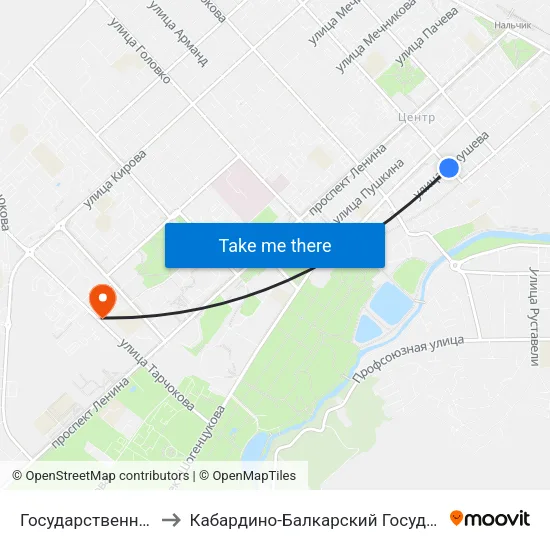 Государственный Концертный Зал to Кабардино-Балкарский Государственный Аграрный Университет map