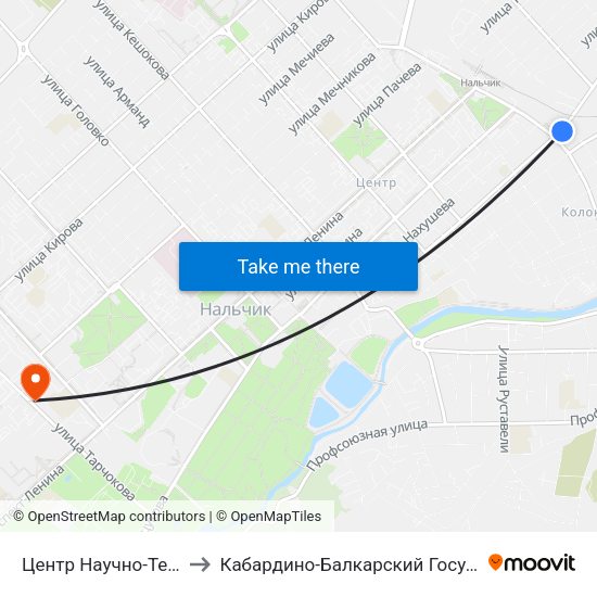 Центр Научно-Технического Творчества to Кабардино-Балкарский Государственный Аграрный Университет map