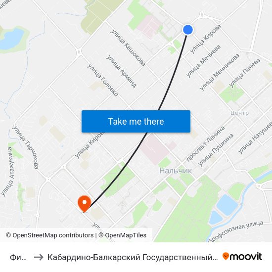 Физмат to Кабардино-Балкарский Государственный Аграрный Университет map