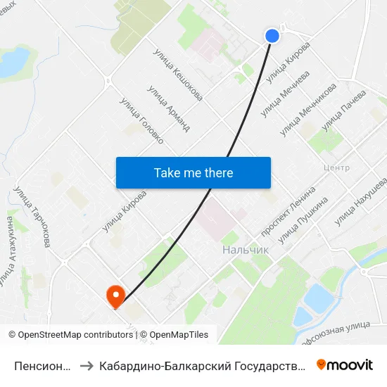 Пенсионный Фонд to Кабардино-Балкарский Государственный Аграрный Университет map