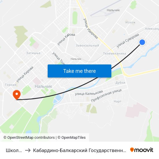 Школа №11 to Кабардино-Балкарский Государственный Аграрный Университет map