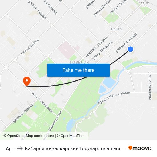 Арбат to Кабардино-Балкарский Государственный Аграрный Университет map
