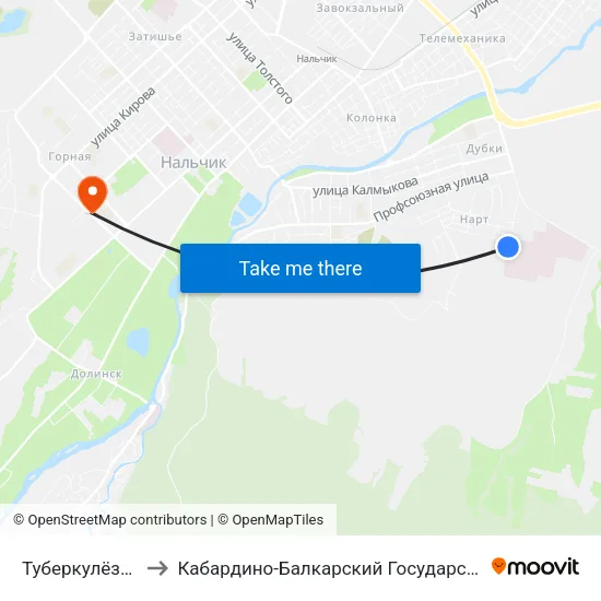 Туберкулёзная Больница to Кабардино-Балкарский Государственный Аграрный Университет map