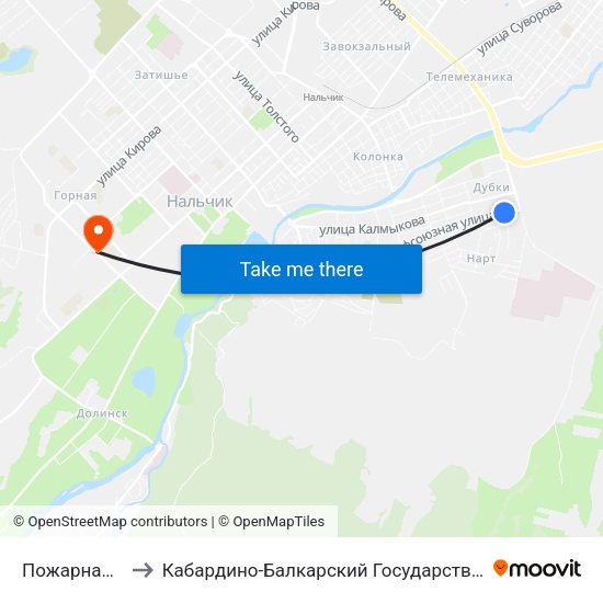Пожарная Часть №2 to Кабардино-Балкарский Государственный Аграрный Университет map