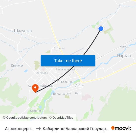 Агроконцерн Золотой Колос to Кабардино-Балкарский Государственный Аграрный Университет map