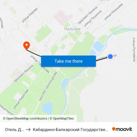 Отель Джайлык to Кабардино-Балкарский Государственный Аграрный Университет map