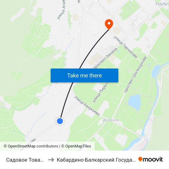 Садовое Товарищество Ландыш to Кабардино-Балкарский Государственный Аграрный Университет map