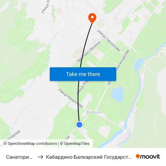 Санаторий Звёздочка to Кабардино-Балкарский Государственный Аграрный Университет map