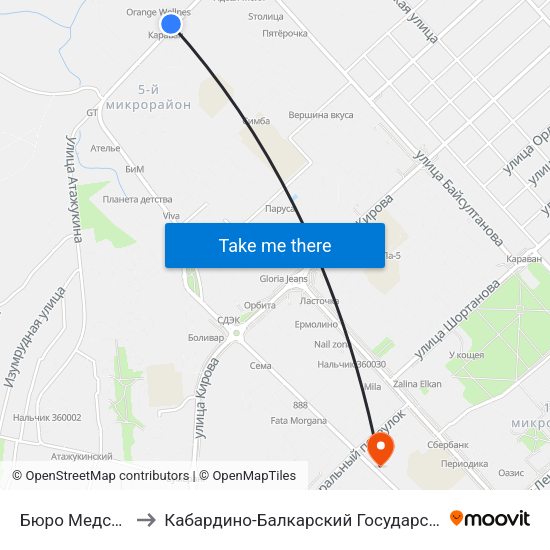 Бюро Медсоцэкспертизы to Кабардино-Балкарский Государственный Аграрный Университет map
