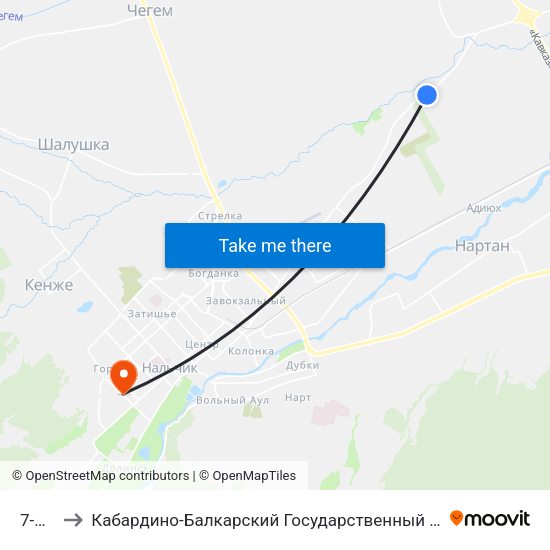 7-Й Км to Кабардино-Балкарский Государственный Аграрный Университет map