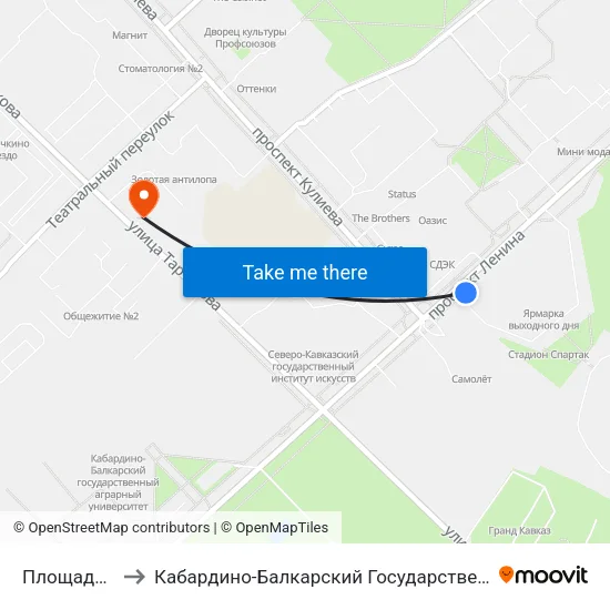 Площадь Абхазии to Кабардино-Балкарский Государственный Аграрный Университет map