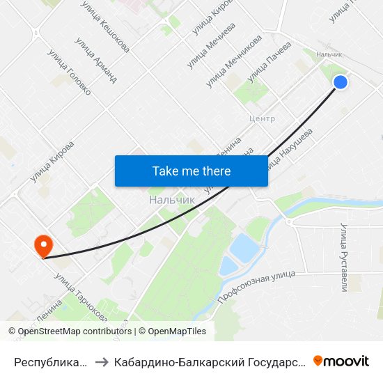 Республиканская Мечеть to Кабардино-Балкарский Государственный Аграрный Университет map