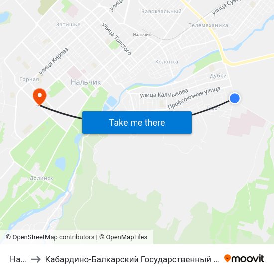 Нарт-3 to Кабардино-Балкарский Государственный Аграрный Университет map