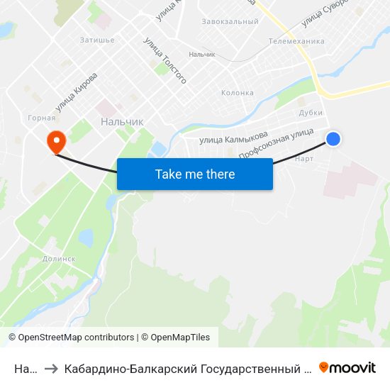 Нарт-3 to Кабардино-Балкарский Государственный Аграрный Университет map