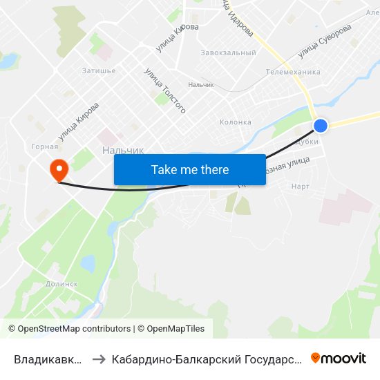 Владикавказское Шоссе to Кабардино-Балкарский Государственный Аграрный Университет map