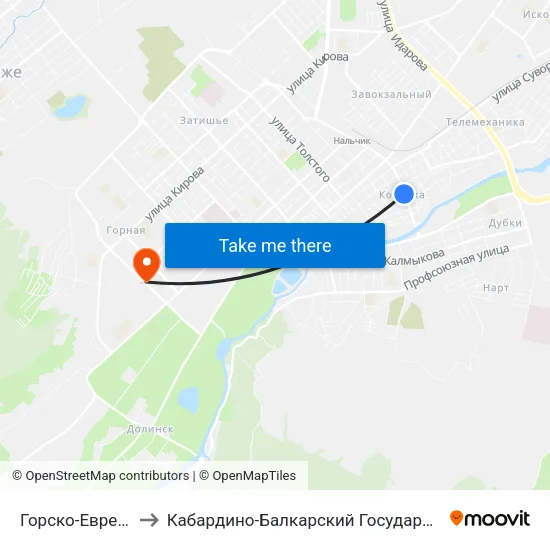 Горско-Еврейская Община to Кабардино-Балкарский Государственный Аграрный Университет map